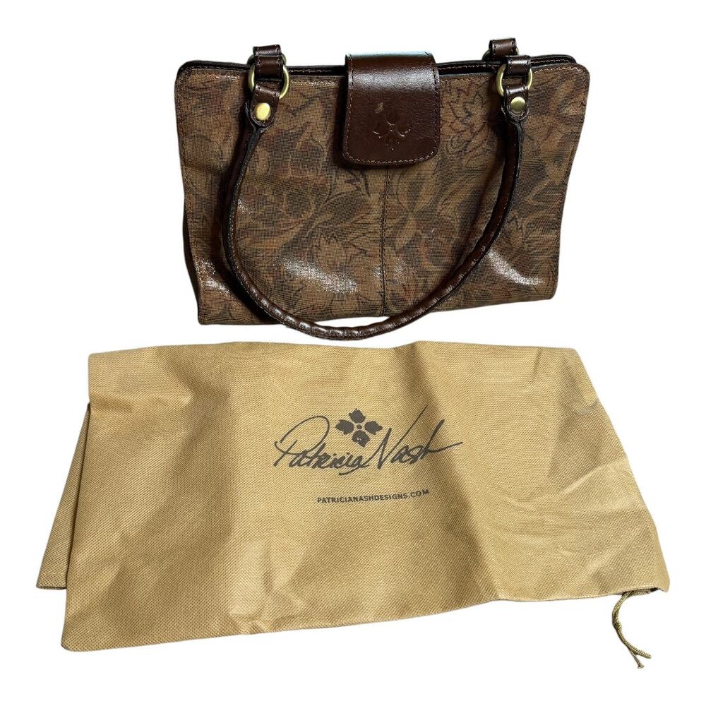 Patricia Nash Rienzo Satchel Purse with Brown Leather 13" x 8" x 3"Handbag